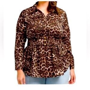 Wishing Waves - Leopard Print Women's Top, Long Sleeve